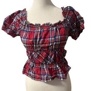 Red, White & Blue Smocked Puff Sleeve Blouse - perfect for the 4th of July